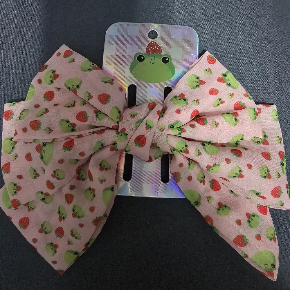 Pink Strawberry/frog Hair Bow